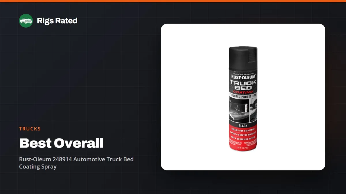 Rust-Oleum 248914 Automotive Truck Bed Coating Spray, the best overall in our trucks guide, on a Rigs Rated backdrop