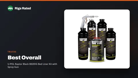 U-POL Raptor Black 0820VG Bed Liner Kit with Spray Gun, the best overall in our trucks guide, on a Rigs Rated backdrop