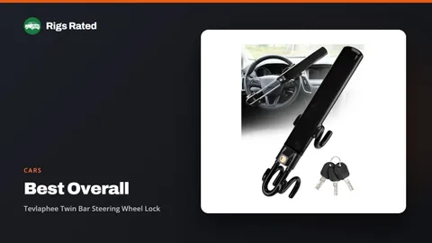 Tevlaphee Twin Bar Steering Wheel Lock, the best overall in our cars guide, on a Rigs Rated backdrop