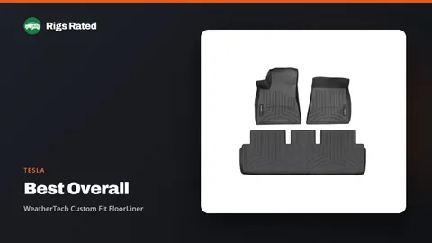 WeatherTech Custom Fit FloorLiner, the best overall in our tesla guide, on a Rigs Rated backdrop
