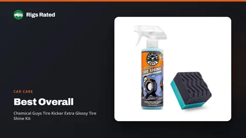 Chemical Guys Tire Kicker Extra Glossy Tire Shine Kit, the best overall in our car care guide, on a Rigs Rated backdrop