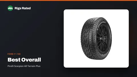 Pirelli Scorpion All Terrain Plus, the best overall in our ford f-150 guide, on a Rigs Rated backdrop