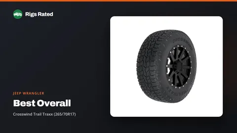 Crosswind Trail Traxx (265/70R17), the best overall in our jeep wrangler guide, on a Rigs Rated backdrop
