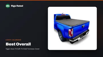 Tyger Auto T3 Soft Tri-Fold Tonneau Cover, the best overall in our chevy colorado guide, on a Rigs Rated backdrop