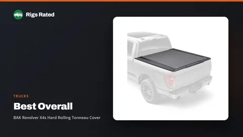 BAK Revolver X4s Hard Rolling Tonneau Cover, the best overall in our trucks guide, on a Rigs Rated backdrop