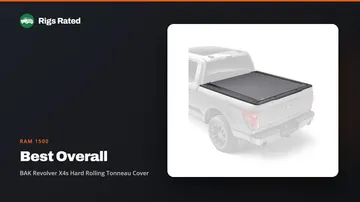 BAK Revolver X4s Hard Rolling Tonneau Cover, the best overall in our ram 1500 guide, on a Rigs Rated backdrop