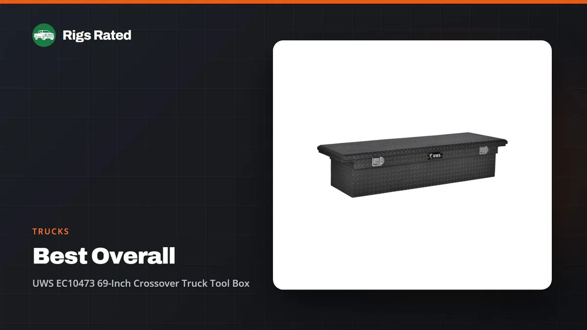 UWS EC10473 69-Inch Crossover Truck Tool Box, the best overall in our trucks guide, on a Rigs Rated backdrop