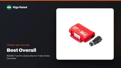 REDARC Tow-Pro Liberty Electric Trailer Brake Controller, the best overall in our towing and hauling guide, on a Rigs Rated backdrop