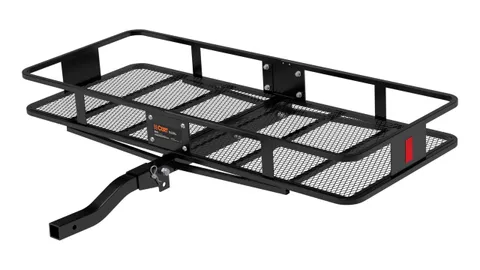 Black steel folding hitch mount cargo carrier basket for a truck or SUV