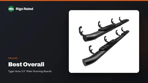 Tyger Auto 3.5" Rider Running Boards, the best overall in our trucks guide, on a Rigs Rated backdrop
