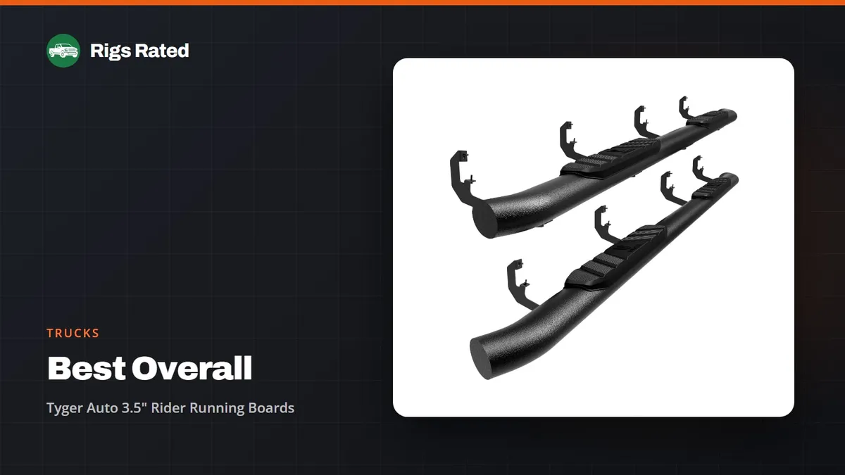 Tyger Auto 3.5" Rider Running Boards, the best overall in our trucks guide, on a Rigs Rated backdrop