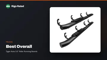 Tyger Auto 3.5" Rider Running Boards, the best overall in our trucks guide, on a Rigs Rated backdrop