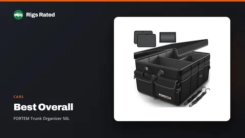 FORTEM Trunk Organizer 50L, the best overall in our cars guide, on a Rigs Rated backdrop