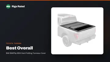 BAK BAKFlip MX4 Hard Folding Tonneau Cover, the best overall in our toyota tundra guide, on a Rigs Rated backdrop