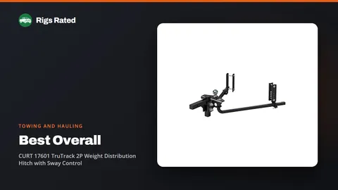 CURT 17601 TruTrack 2P Weight Distribution Hitch with Sway Control, the best overall in our towing and hauling guide, on a Rigs Rated backdrop