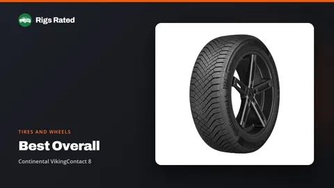 Continental VikingContact 8, the best overall in our tires and wheels guide, on a Rigs Rated backdrop