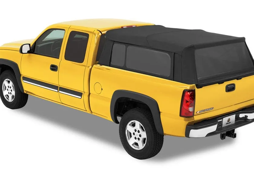 Bestop Black Diamond Supertop soft cap fitted over a Chevy Silverado long bed