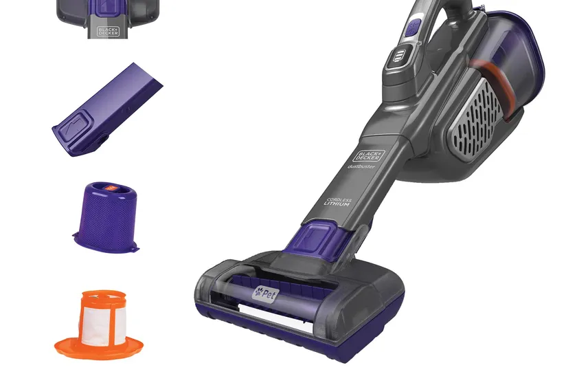 BLACK and DECKER dustbuster furbuster cordless handheld vacuum with its motorized pet hair brush attached