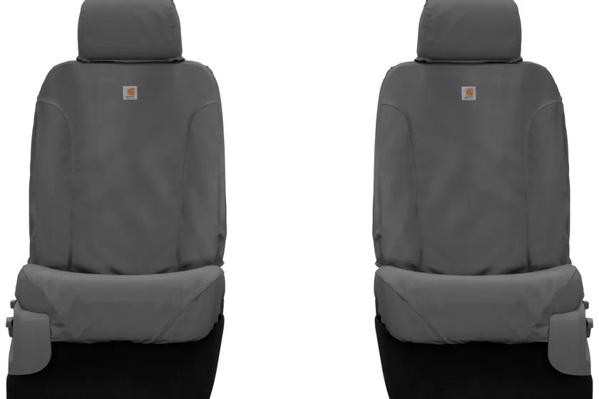 Covercraft Carhartt SeatSaver duck weave seat covers in gravel on Ram 1500 front bucket seats