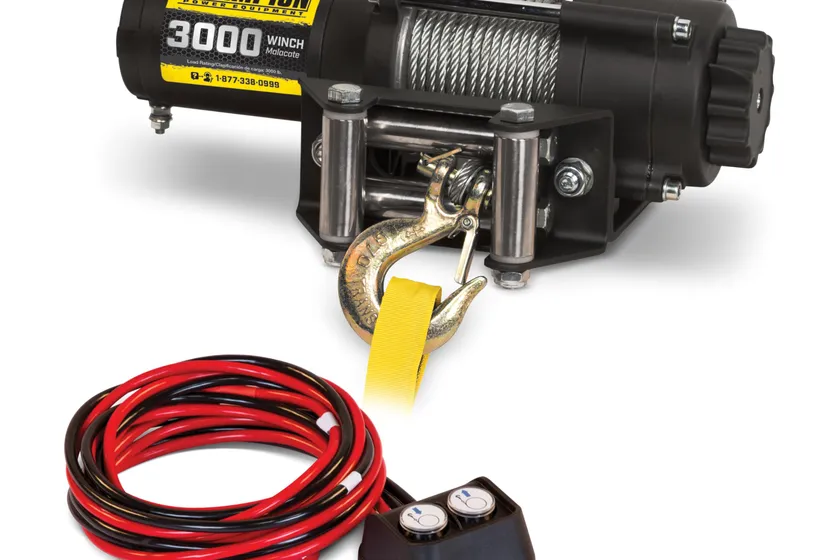 Champion 3000 lb ATV UTV winch kit with steel cable, roller fairlead and mounting hardware