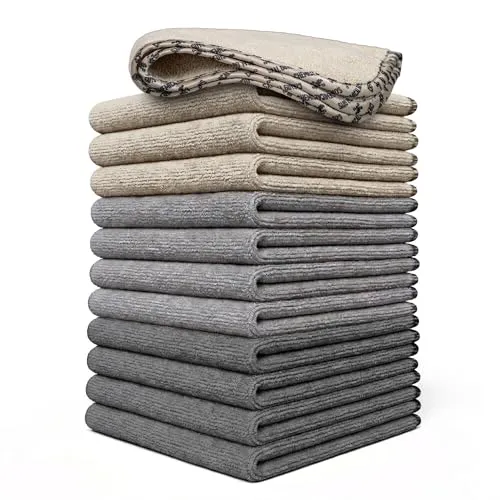 Chemical Guys AllSwipe microfiber towels in light grey, dark grey and light tan, 12 pack