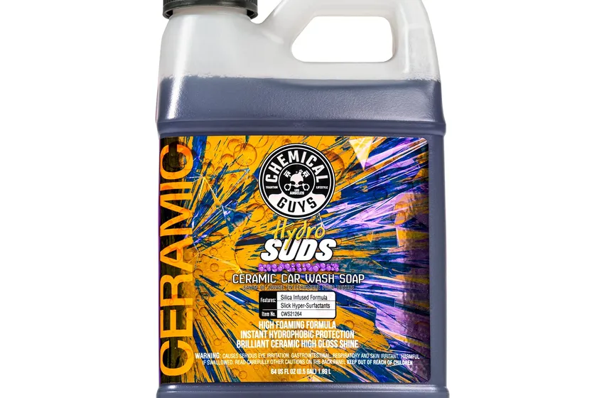 Bottle of Chemical Guys HydroSuds ceramic high foaming car wash soap in berry scent, 64 ounce size