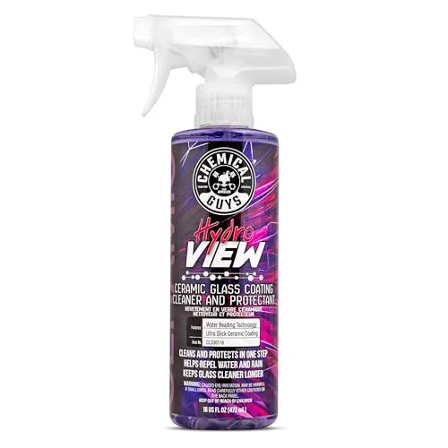 Chemical Guys HydroView Ceramic Glass Cleaner 16 oz clear bottle with a green and black label