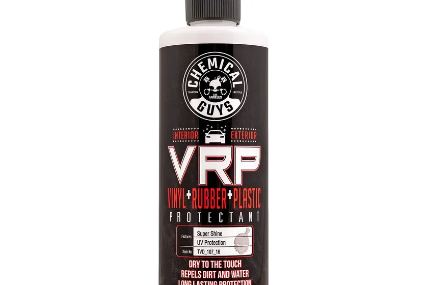Chemical Guys VRP vinyl, rubber and plastic dressing 16 oz bottle with a black and yellow label