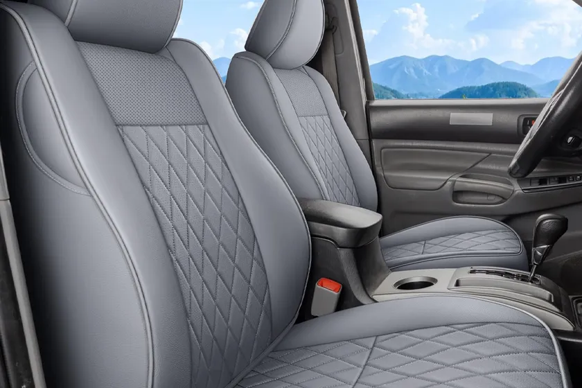 Coverado gray faux leather full set seat covers custom fit for Toyota Tacoma double cab interior