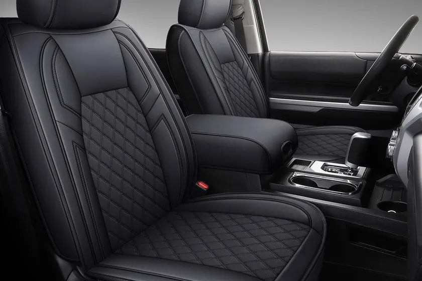 Coverado black leather front seat covers custom fit for a Toyota Tundra cab
