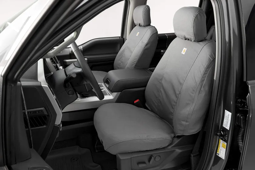 Gravel Covercraft Carhartt SeatSaver duck weave seat covers on Ford F-250 Super Duty front bucket seats