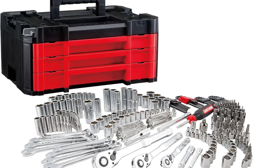 CRAFTSMAN 262 piece mechanic tool set in a red three drawer VERSASTACK box with sockets, combination wrenches and spark plug sockets