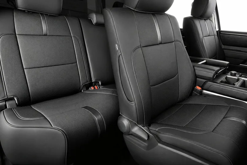 CreekT black faux leather full set seat covers custom fit for a 2022-2026 Toyota Tundra SR5 interior