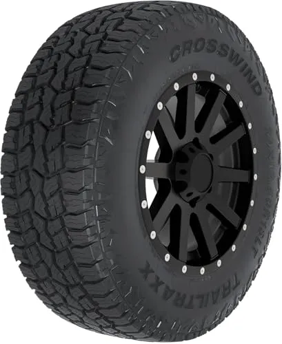 Crosswind Trail Traxx all terrain light truck tire standing upright, showing its siped tread blocks and plain black sidewall