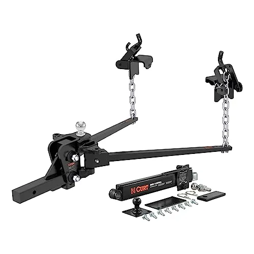 CURT 17422 weight distribution hitch with short trunnion style forged steel spring bars and a friction sway control bar