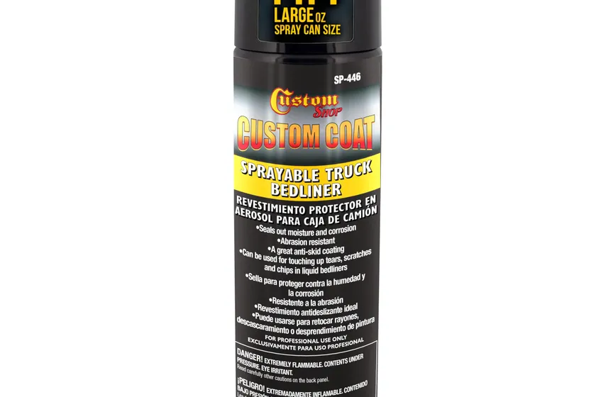 Custom Shop black textured 14.4 ounce sprayable bedliner aerosol can for truck beds and touch-ups