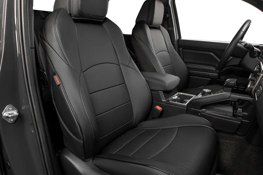 EKR black faux leather full-wrap custom seat cover set fitted to a 2025-2026 Toyota 4Runner interior