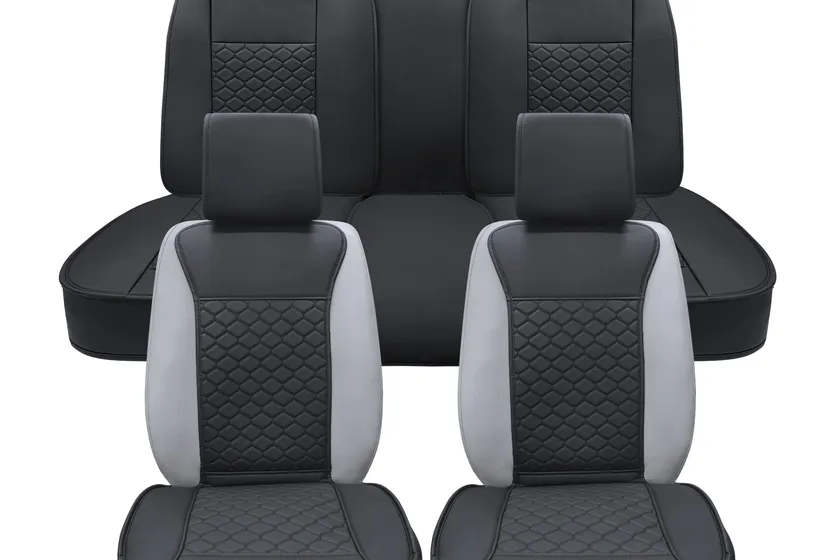 Black Elantrip waterproof leather seat covers installed on front and rear truck seats