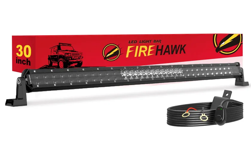 Firehawk 30 inch spot flood combo LED light bar with black housing and clear lens for trucks