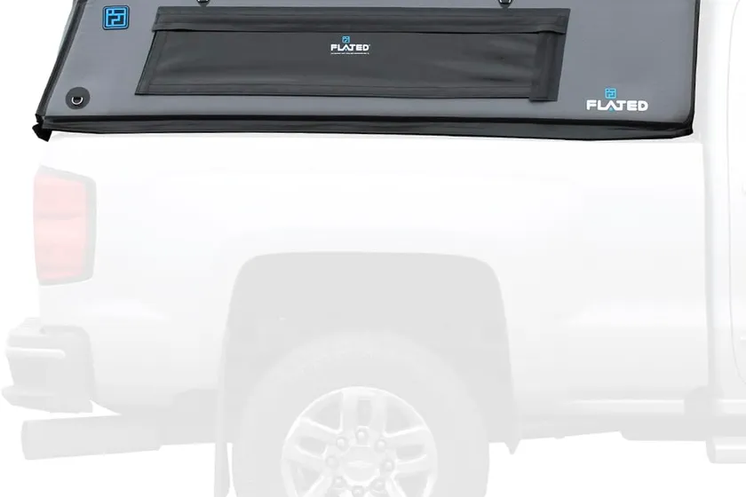 FLATED Air-Topper CAP66 gray inflatable truck cap mounted on a full-size pickup bed