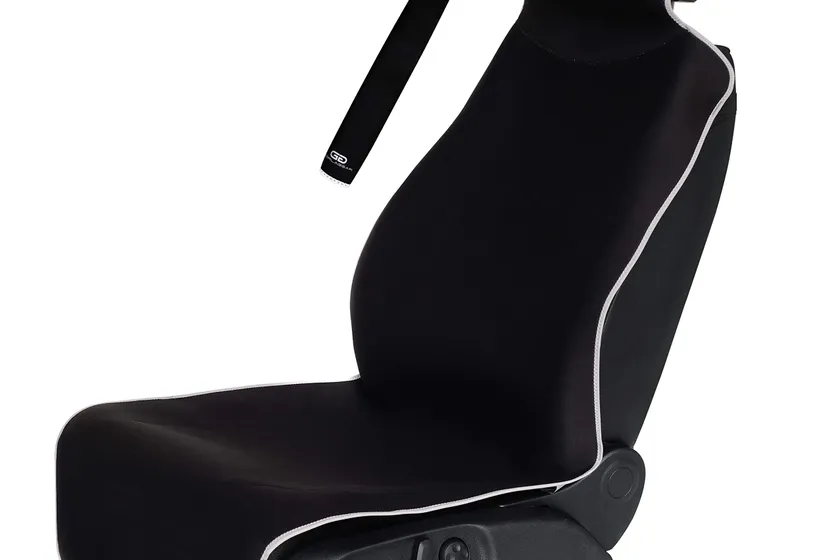 Black Gorla Gear waterproof neoprene seat cover draped over a single car bucket seat