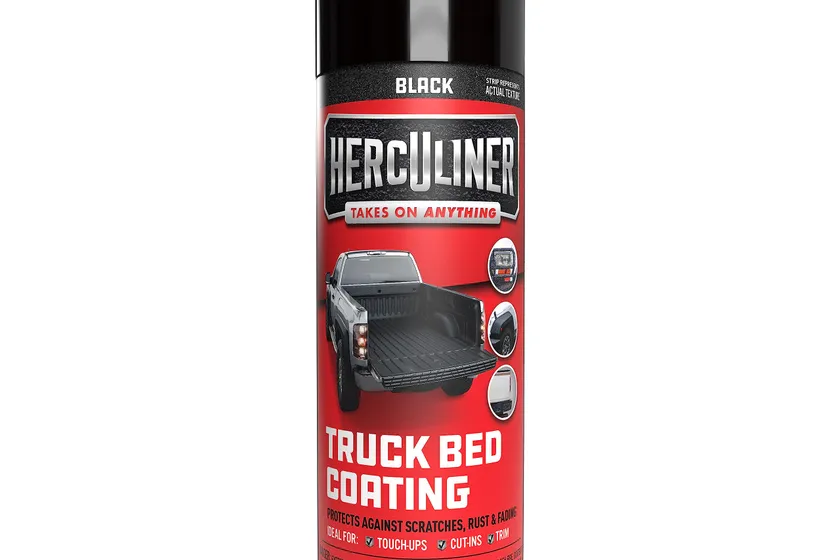 Herculiner 15 ounce aerosol can of black textured truck bed liner spray