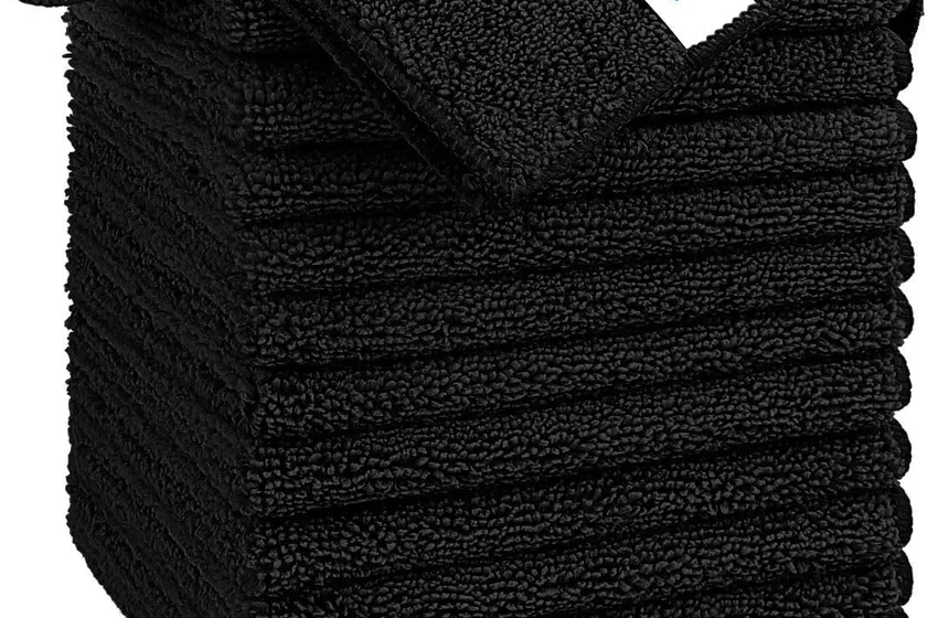 HOMEXCEL black microfiber cleaning cloths, 12 pack of 11.5 by 11.5 inch towels