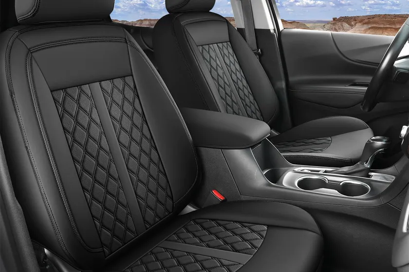 Huidasource black full coverage leather look seat covers custom fit for a 2022 to 2025 Nissan Frontier crew cab