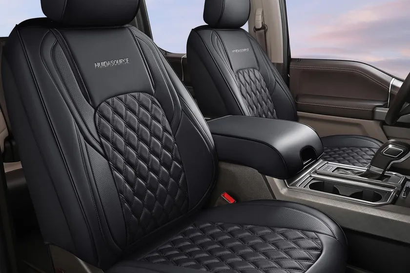 Huidasource black waterproof faux leather seat covers on Jeep Wrangler JK 4-door front and rear seats