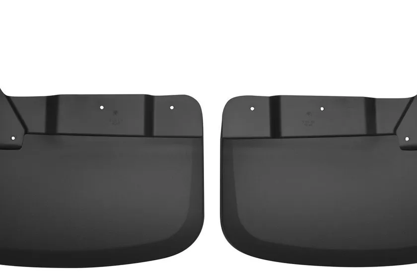 Husky Liners 57181 black custom-fit rear mud guards for a 2010-2018 Ram 3500 dually with factory fender flares