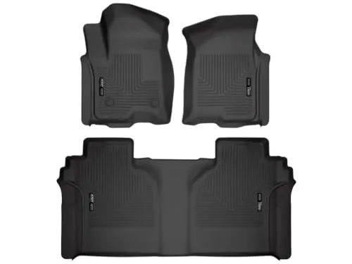 Husky Liners Weatherbeater black floor mats for a Chevrolet Silverado crew cab, front and second row set