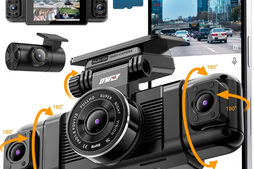 IIWEY N5 four channel dash cam with front, rear, left and right cameras for 360 degree coverage