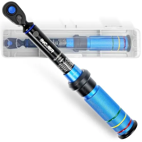 INGJER quarter inch drive mini torque wrench with blue knurled handle and polished chrome body