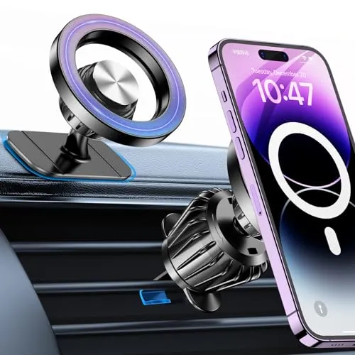 Kaistyle small black magnetic car phone mount with an adhesive base and swivel ball joint